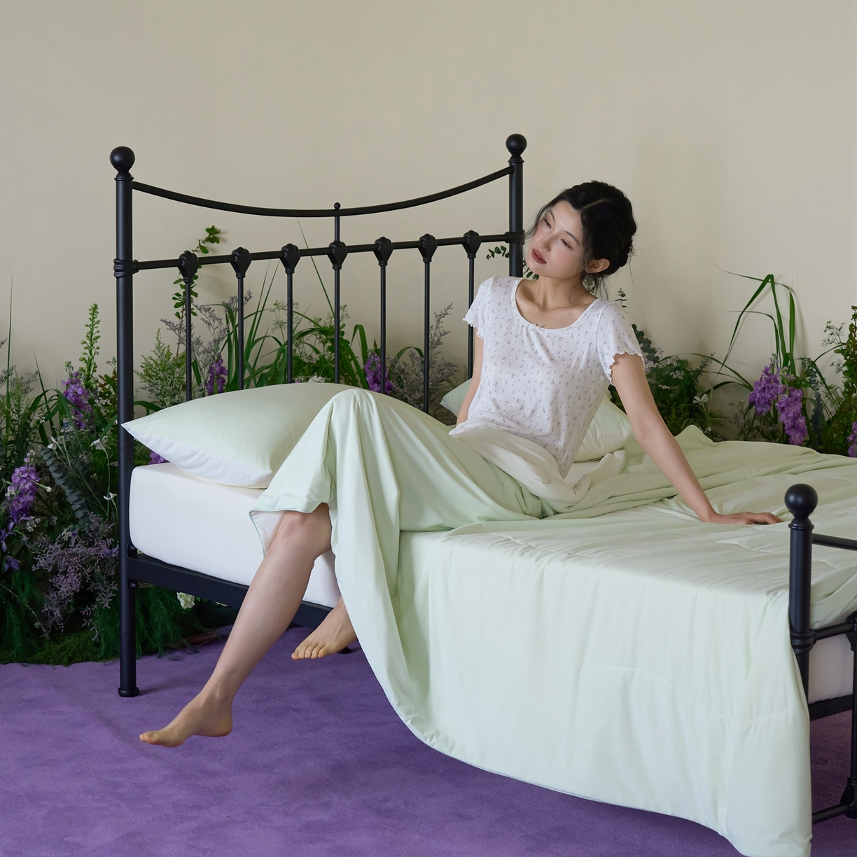 91家纺网 家纺一手货源 找家纺 觅糖家纺 2026新款甜梦薰衣草凉感夏被 奶豆绿