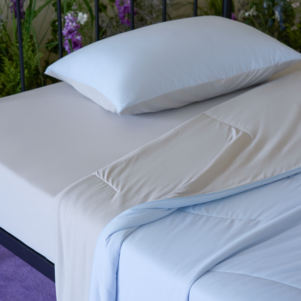 91家纺网 家纺一手货源 找家纺 觅糖家纺 2026新款甜梦薰衣草凉感夏被 冰蓝灰