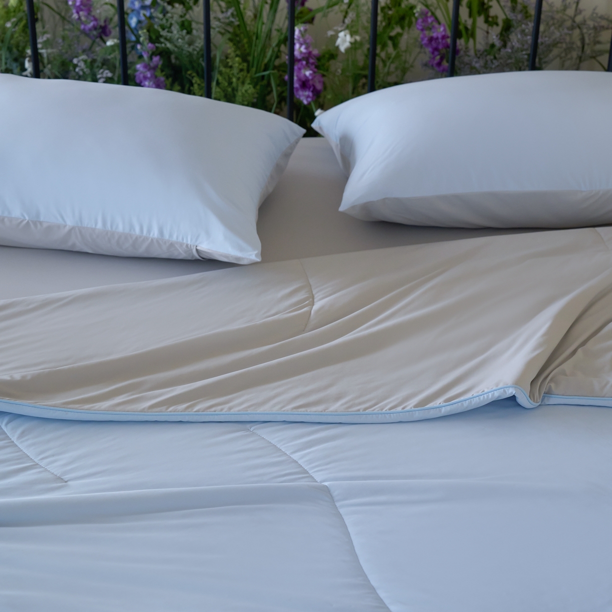 91家纺网 家纺一手货源 找家纺 觅糖家纺 2026新款甜梦薰衣草凉感夏被 冰蓝灰