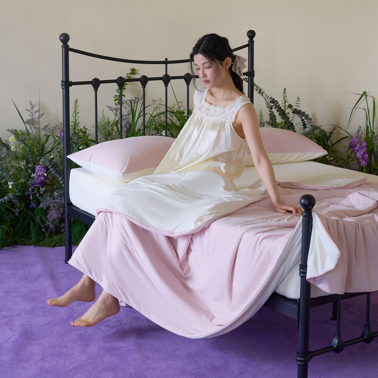 91家纺网 家纺一手货源 找家纺 觅糖家纺 2026新款甜梦薰衣草凉感夏被 贝壳粉