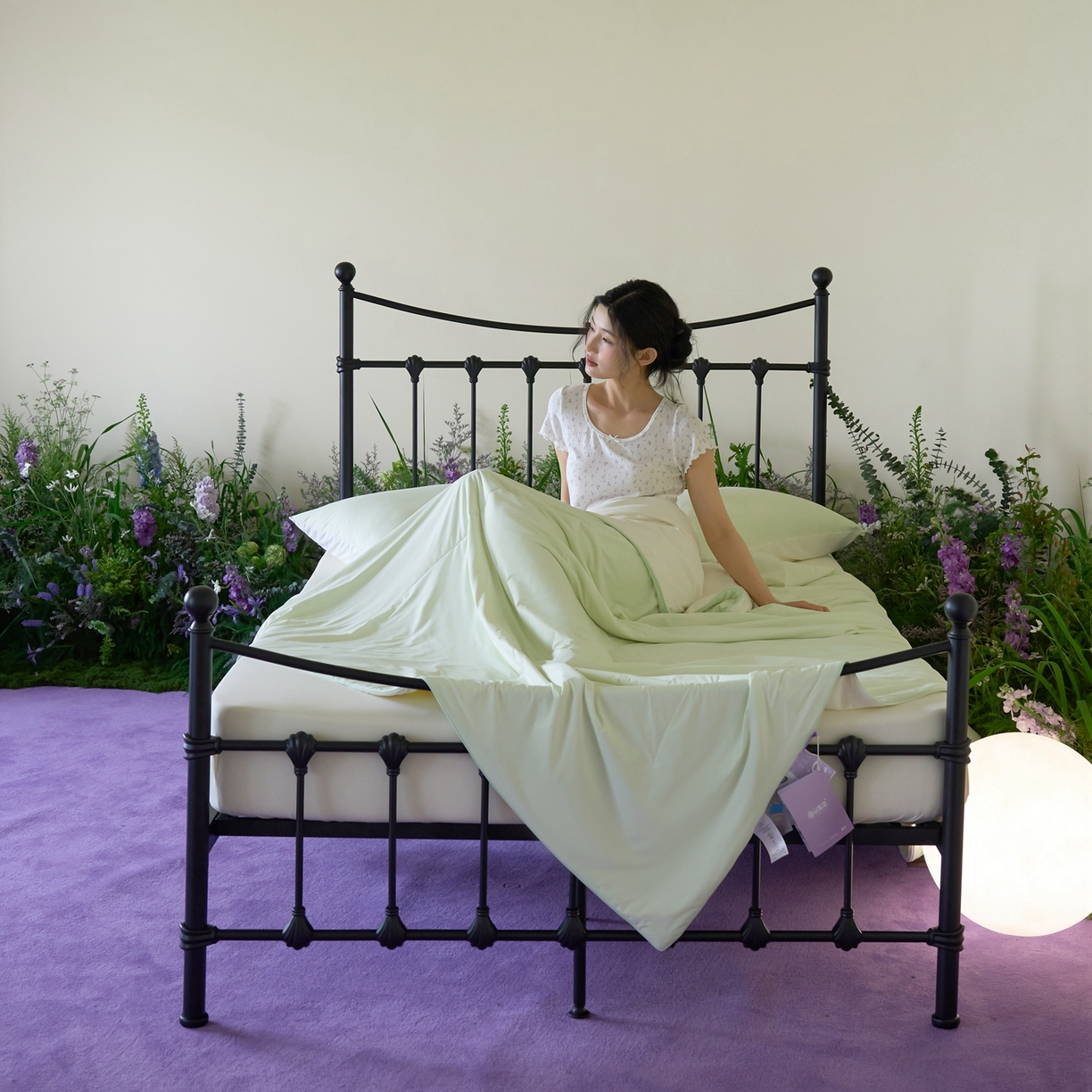 91家纺网 家纺一手货源 找家纺 觅糖家纺 2026新款甜梦薰衣草凉感夏被 奶豆绿