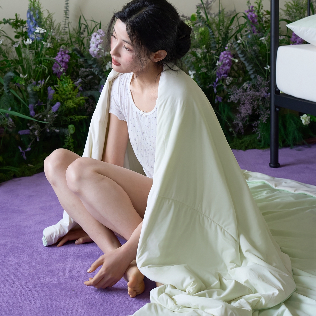 91家纺网 家纺一手货源 找家纺 觅糖家纺 2026新款甜梦薰衣草凉感夏被 奶豆绿