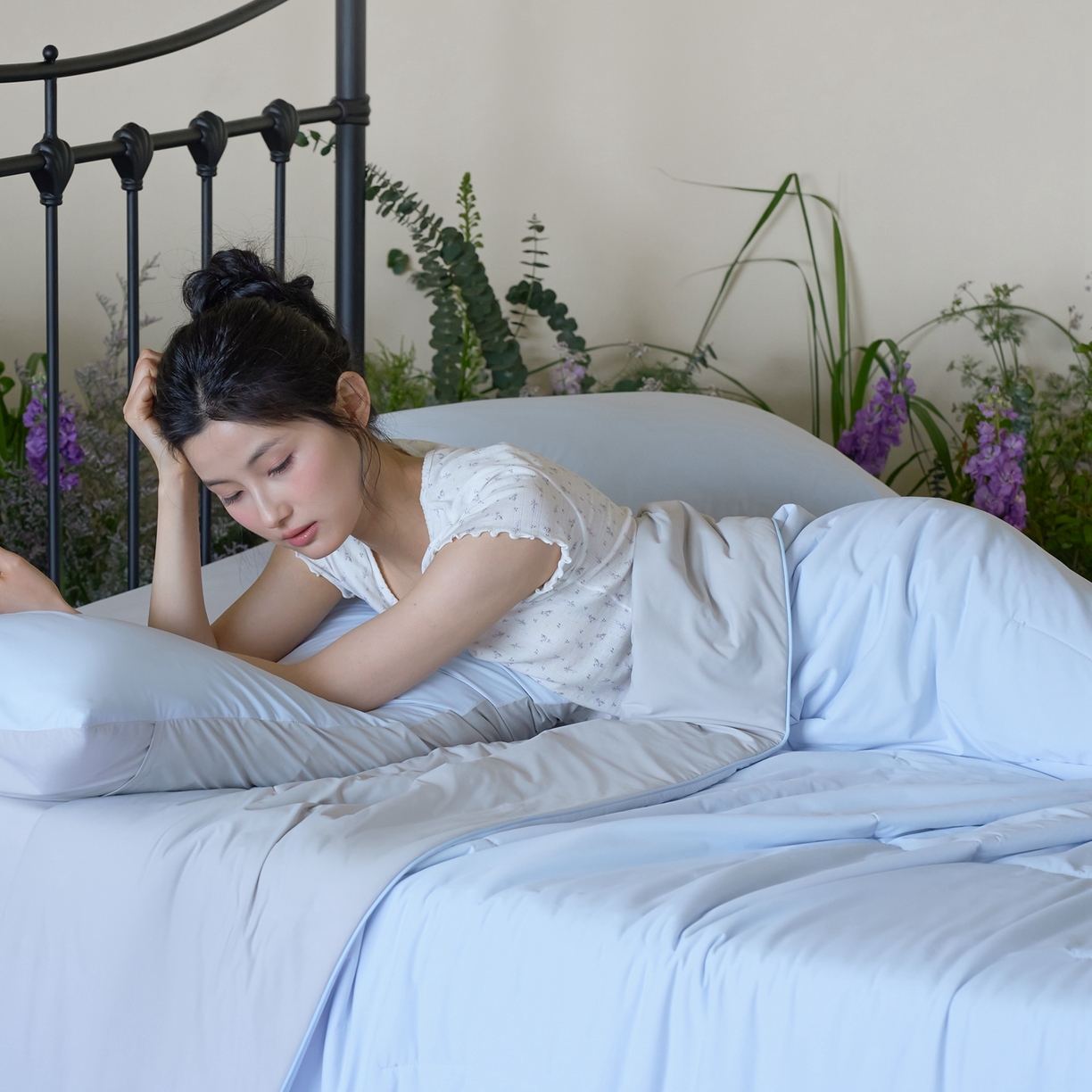 91家纺网 家纺一手货源 找家纺 觅糖家纺 2026新款甜梦薰衣草凉感夏被 冰蓝灰