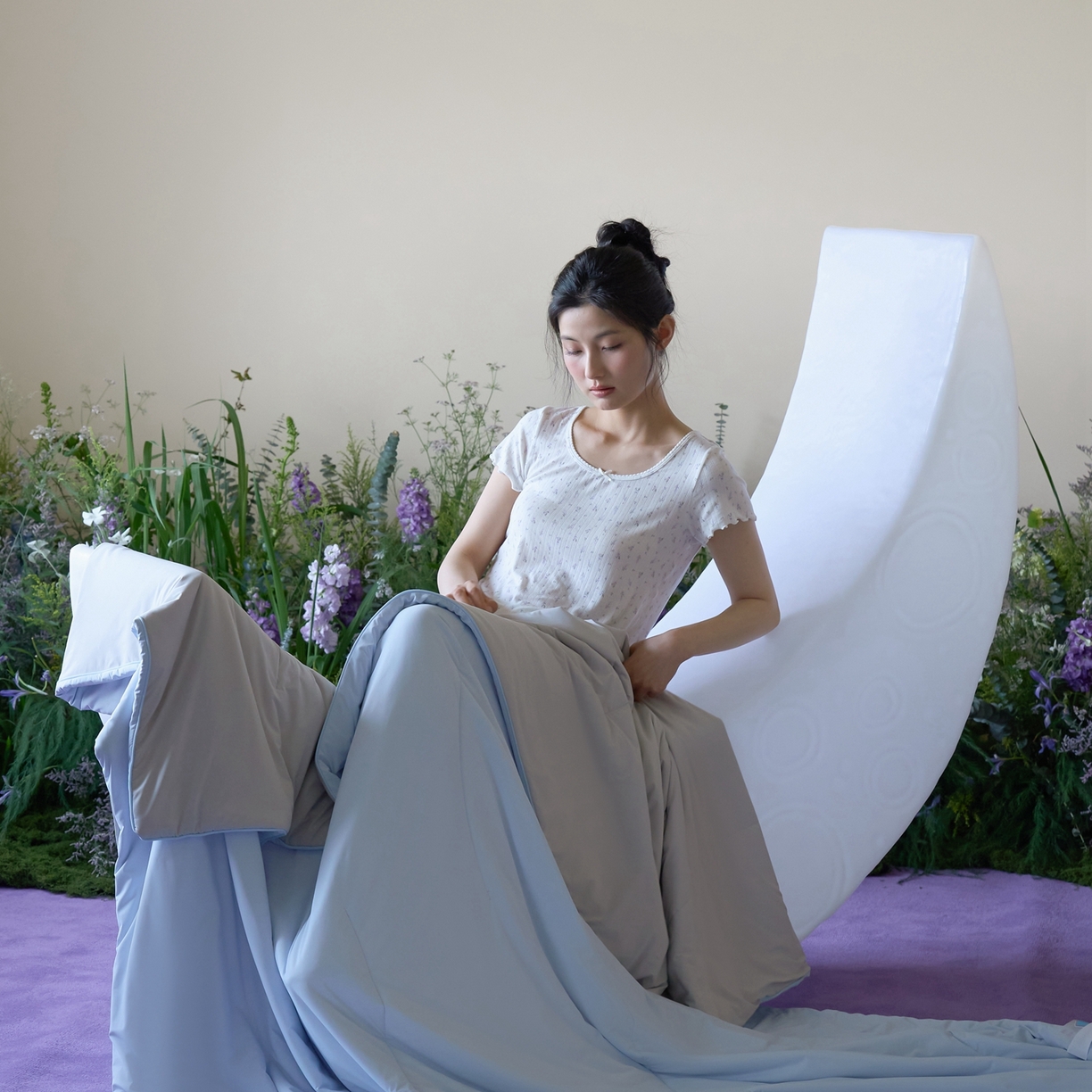 91家纺网 家纺一手货源 找家纺 觅糖家纺 2026新款甜梦薰衣草凉感夏被 冰蓝灰