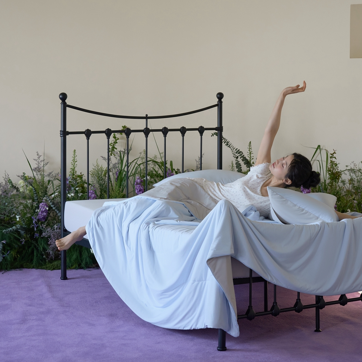 91家纺网 家纺一手货源 找家纺 觅糖家纺 2026新款甜梦薰衣草凉感夏被 冰蓝灰