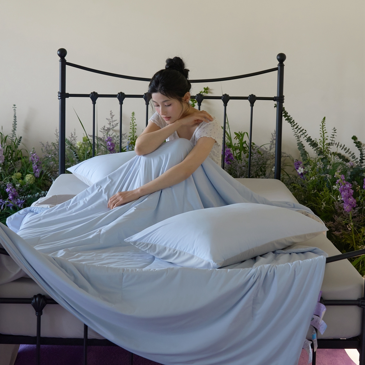 91家纺网 家纺一手货源 找家纺 觅糖家纺 2026新款甜梦薰衣草凉感夏被 冰蓝灰