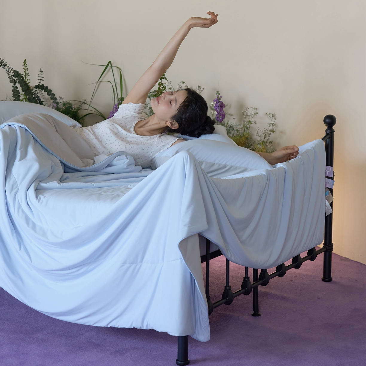 91家纺网 家纺一手货源 找家纺 觅糖家纺 2026新款甜梦薰衣草凉感夏被 冰蓝灰