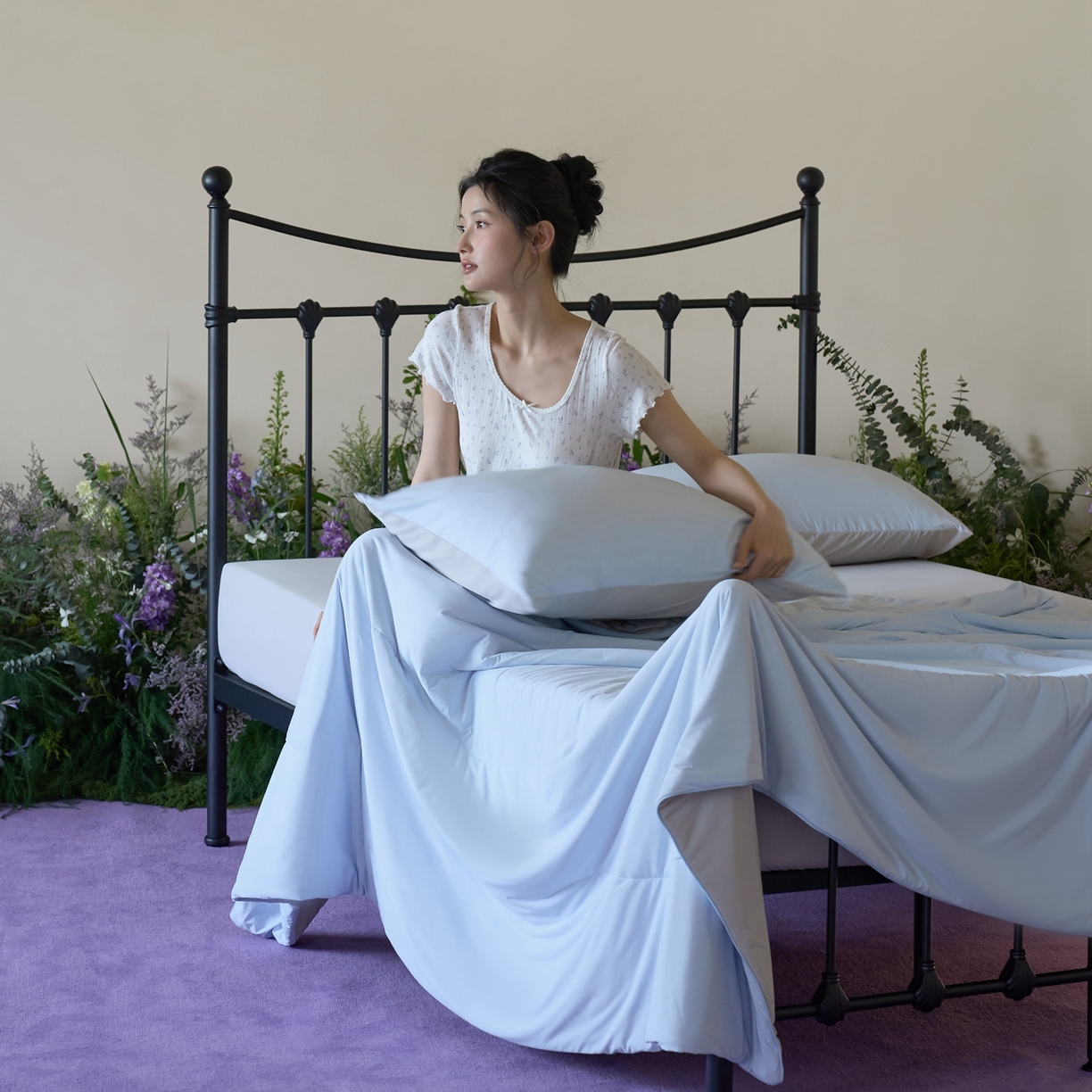 91家纺网 家纺一手货源 找家纺 觅糖家纺 2026新款甜梦薰衣草凉感夏被 冰蓝灰