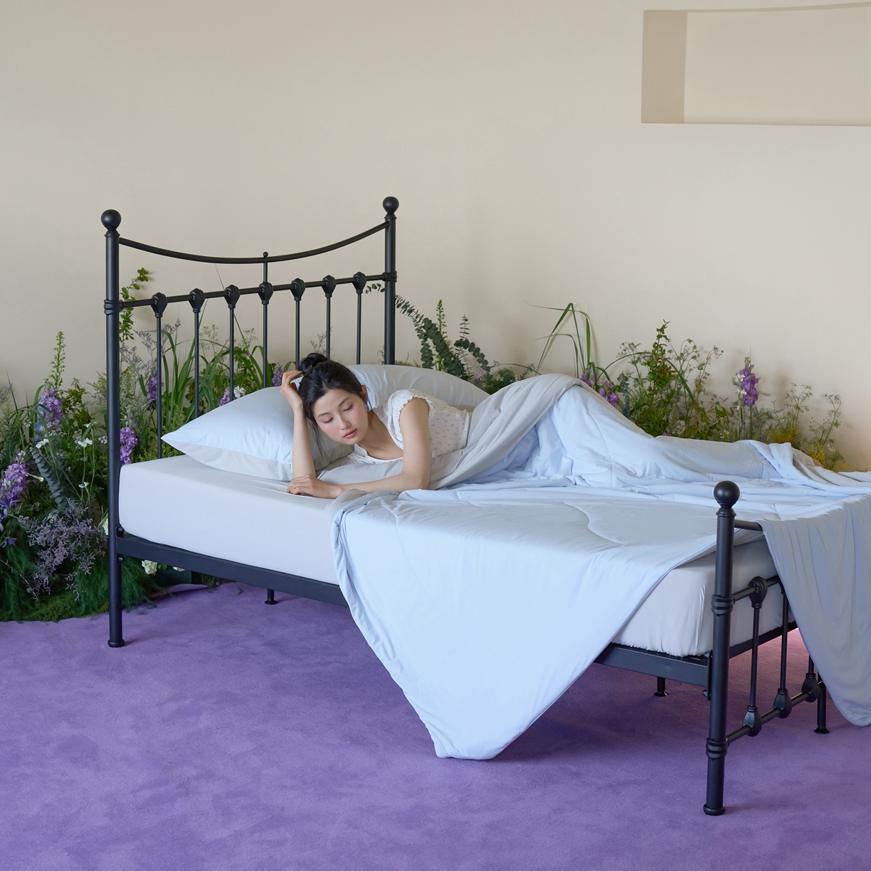 91家纺网 家纺一手货源 找家纺 觅糖家纺 2026新款甜梦薰衣草凉感夏被 冰蓝灰