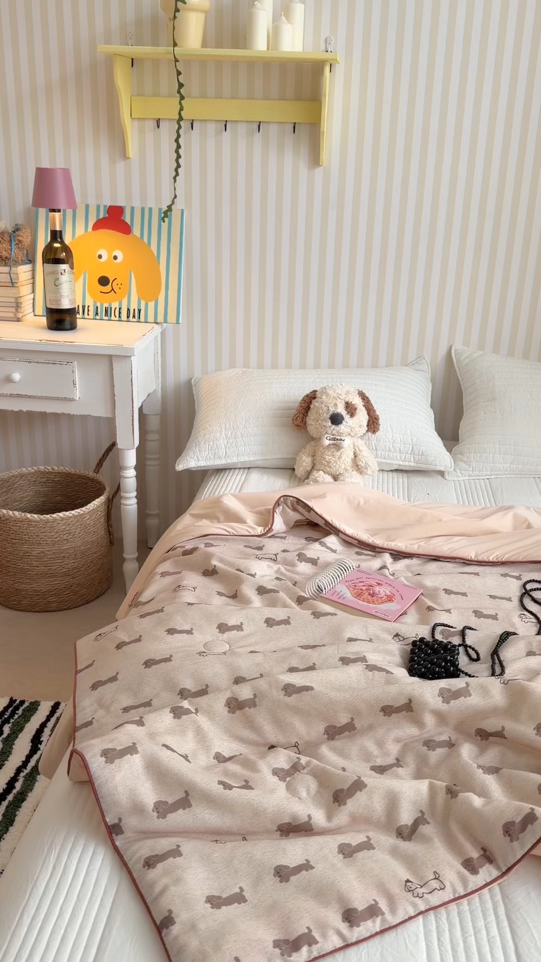 91家纺网 家纺一手货源 找家纺 暖生活 2026新款A类“冰纱”母婴级全棉纯棉双层纱夏被夏凉被空调被（礼盒包装） 奶咖小狗