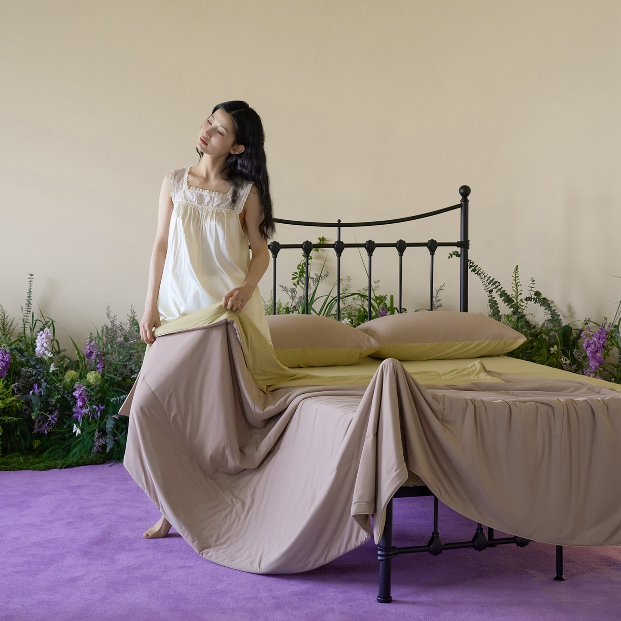 91家纺网 家纺一手货源 找家纺 觅糖家纺 2026新款甜梦薰衣草凉感夏被 摩卡奶咖