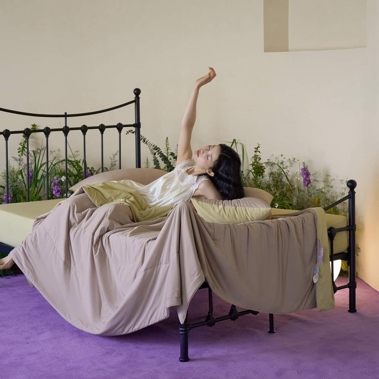 91家纺网 家纺一手货源 找家纺 觅糖家纺 2026新款甜梦薰衣草凉感夏被 摩卡奶咖