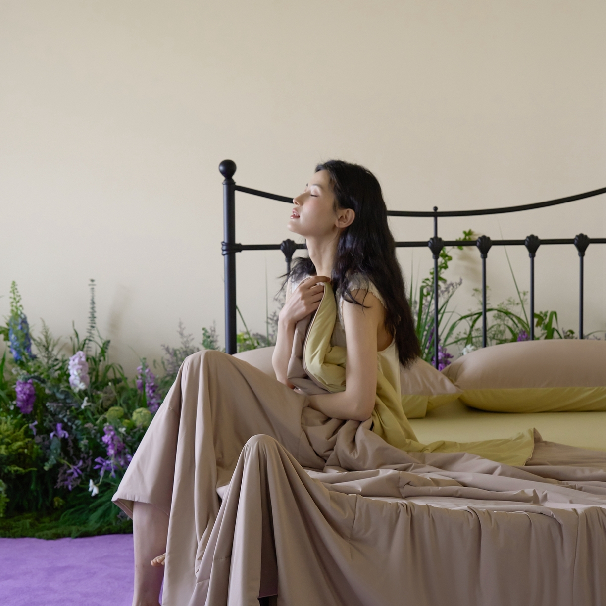 91家纺网 家纺一手货源 找家纺 觅糖家纺 2026新款甜梦薰衣草凉感夏被 摩卡奶咖