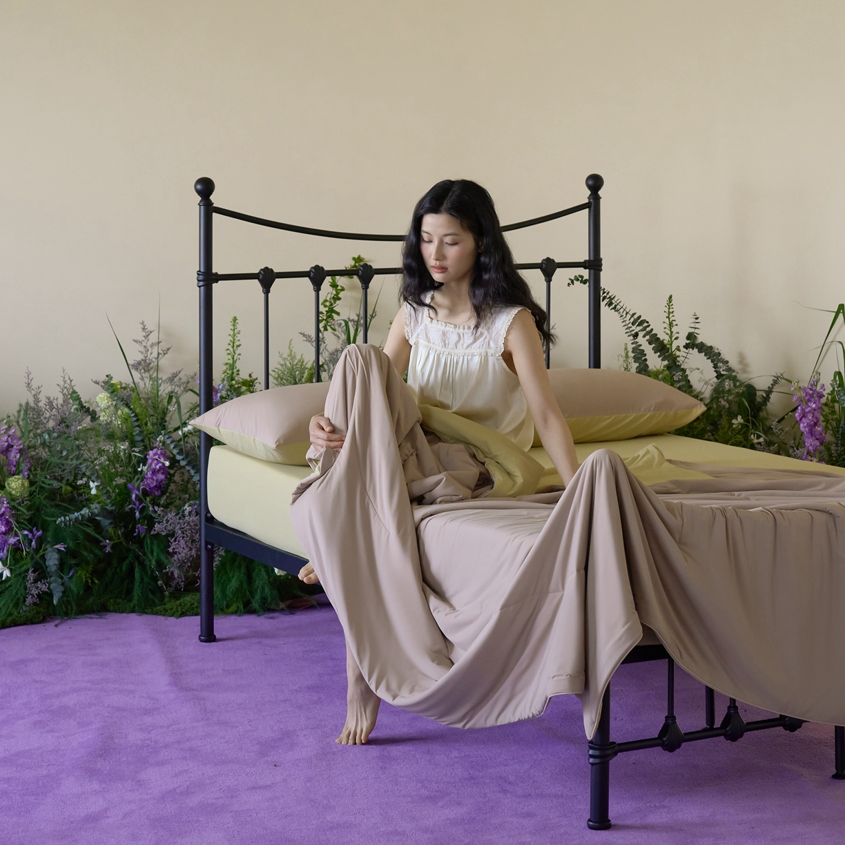 91家纺网 家纺一手货源 找家纺 觅糖家纺 2026新款甜梦薰衣草凉感夏被 摩卡奶咖