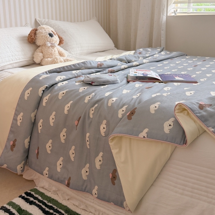 91家纺网 家纺一手货源 找家纺 暖生活 2026新款A类“冰纱”母婴级全棉纯棉双层纱夏被夏凉被空调被（礼盒包装） 绒绒小狗