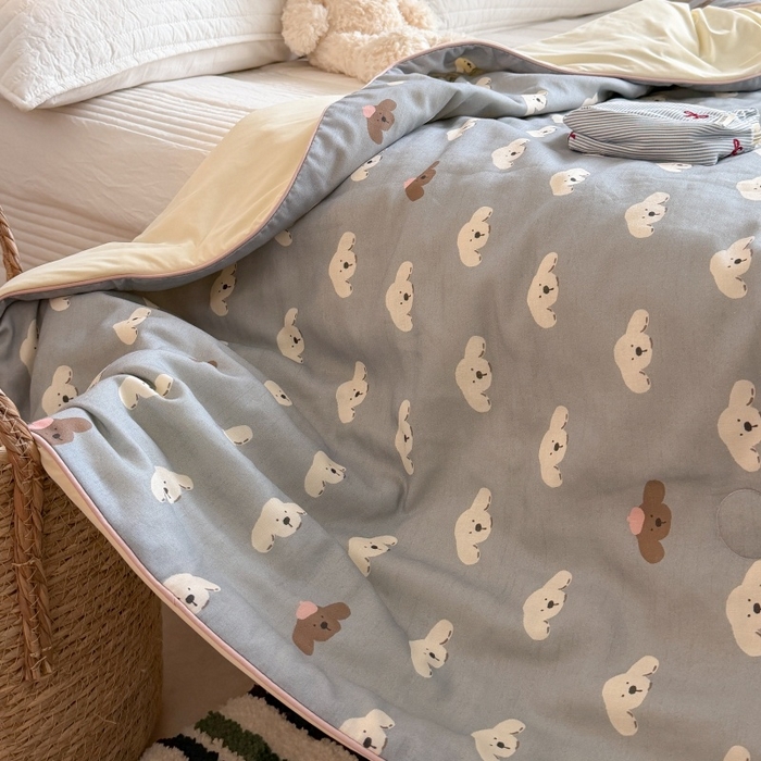 91家纺网 家纺一手货源 找家纺 暖生活 2026新款A类“冰纱”母婴级全棉纯棉双层纱夏被夏凉被空调被（礼盒包装） 绒绒小狗