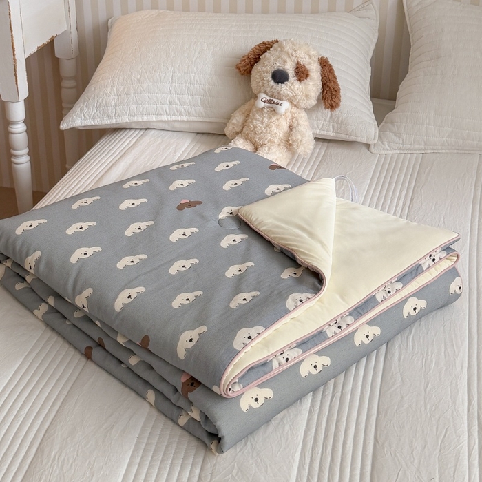 91家纺网 家纺一手货源 找家纺 暖生活 2026新款A类“冰纱”母婴级全棉纯棉双层纱夏被夏凉被空调被（礼盒包装） 绒绒小狗