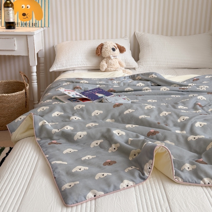 91家纺网 家纺一手货源 找家纺 暖生活 2026新款A类“冰纱”母婴级全棉纯棉双层纱夏被夏凉被空调被（礼盒包装） 绒绒小狗