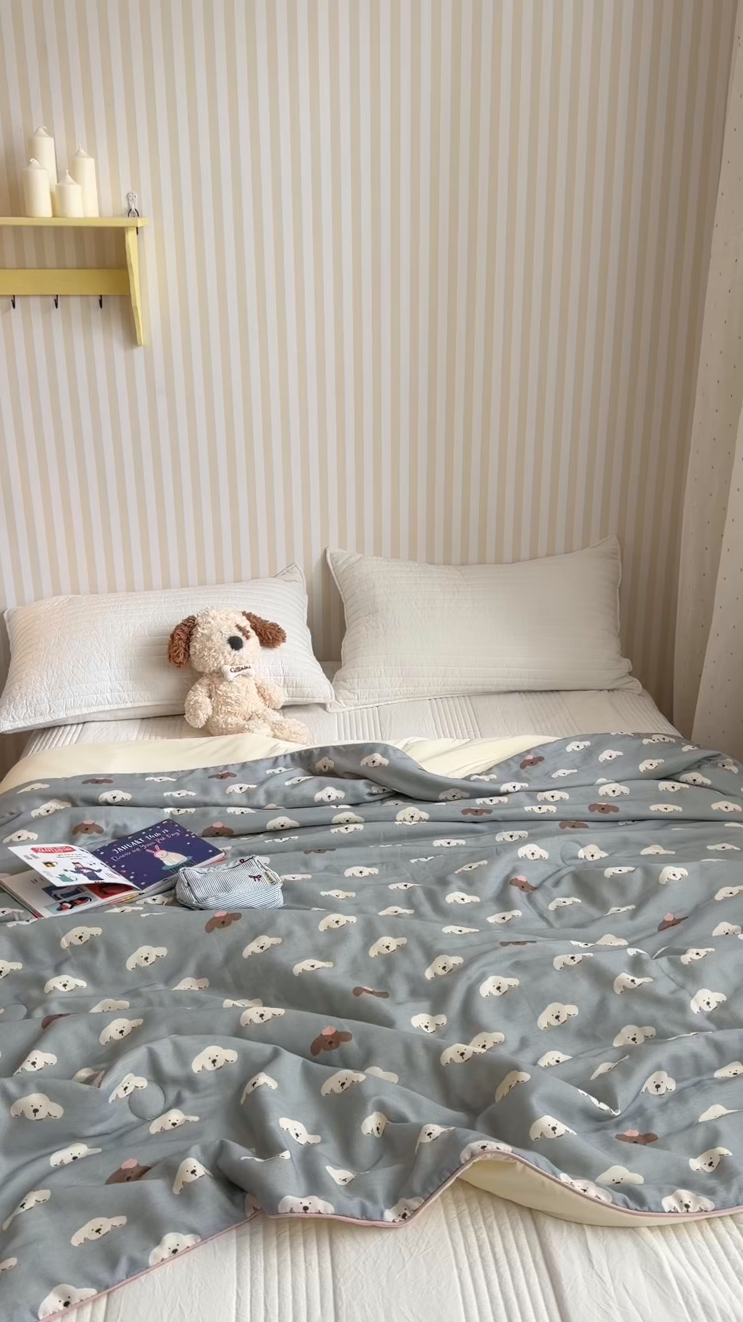 91家纺网 家纺一手货源 找家纺 暖生活 2026新款A类“冰纱”母婴级全棉纯棉双层纱夏被夏凉被空调被（礼盒包装） 绒绒小狗