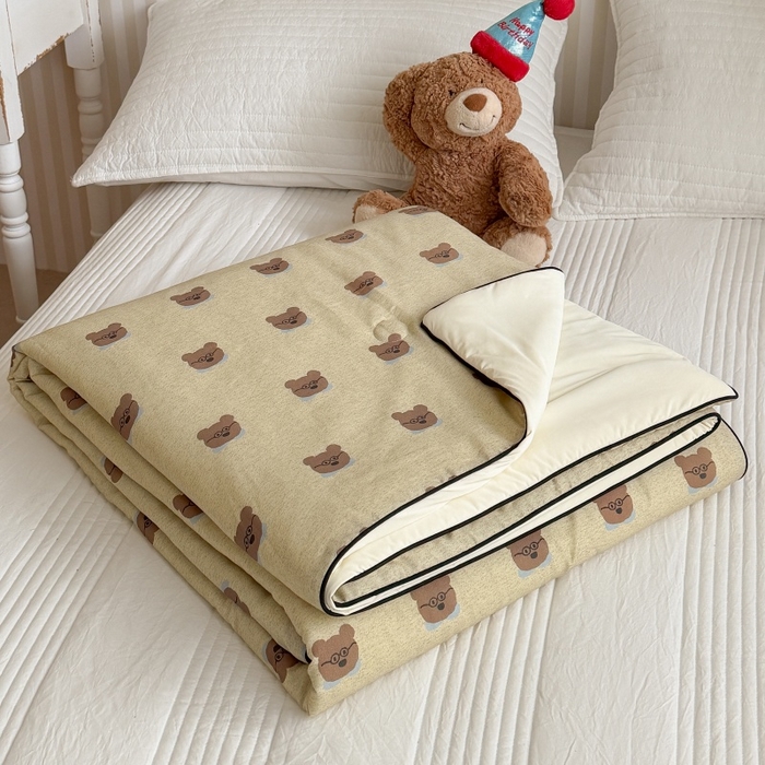 91家纺网 家纺一手货源 找家纺 暖生活 2026新款A类“冰纱”母婴级全棉纯棉双层纱夏被夏凉被空调被（礼盒包装） 眼镜熊