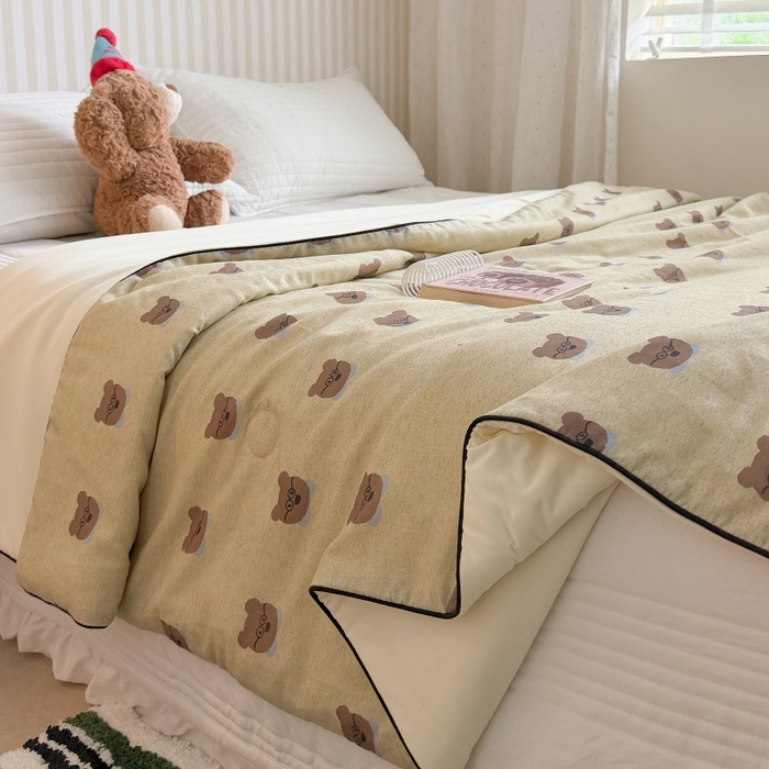 91家纺网 家纺一手货源 找家纺 暖生活 2026新款A类“冰纱”母婴级全棉纯棉双层纱夏被夏凉被空调被（礼盒包装） 眼镜熊