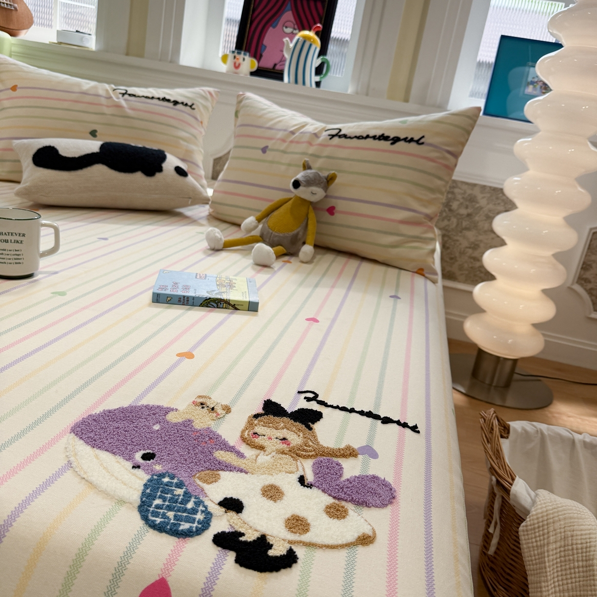 91家纺网 家纺一手货源 找家纺 觅糖家纺 2026新款大版卡通毛巾绣老粗布凉席席子系列 好梦少女