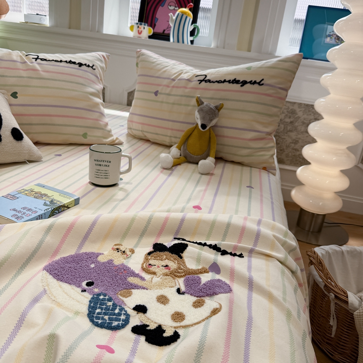 91家纺网 家纺一手货源 找家纺 觅糖家纺 2026新款大版卡通毛巾绣老粗布凉席席子系列 好梦少女