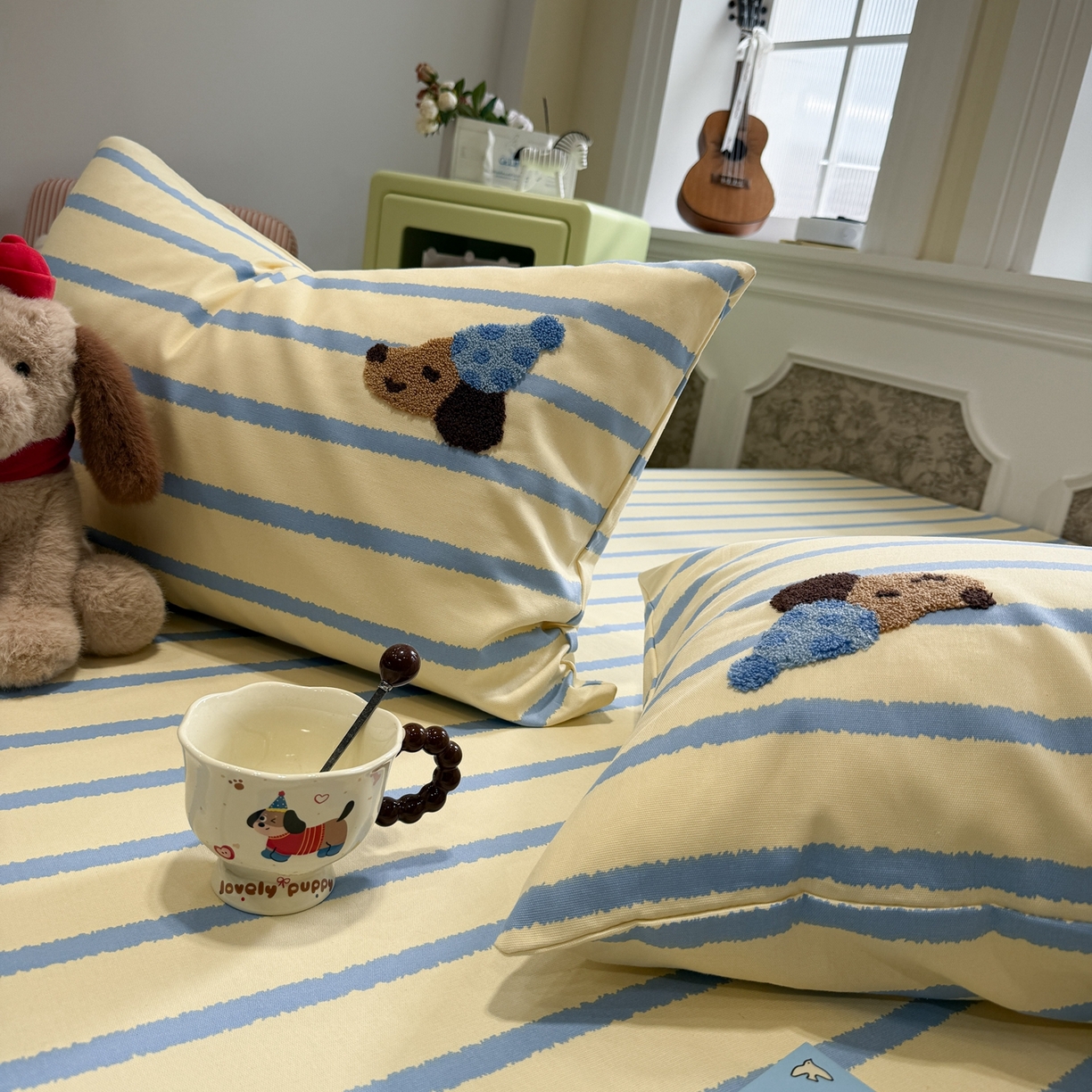 91家纺网 家纺一手货源 找家纺 觅糖家纺 2026新款大版卡通毛巾绣老粗布凉席席子系列 波点腊肠狗