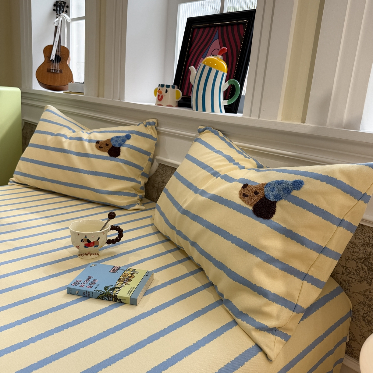 91家纺网 家纺一手货源 找家纺 觅糖家纺 2026新款大版卡通毛巾绣老粗布凉席席子系列 波点腊肠狗