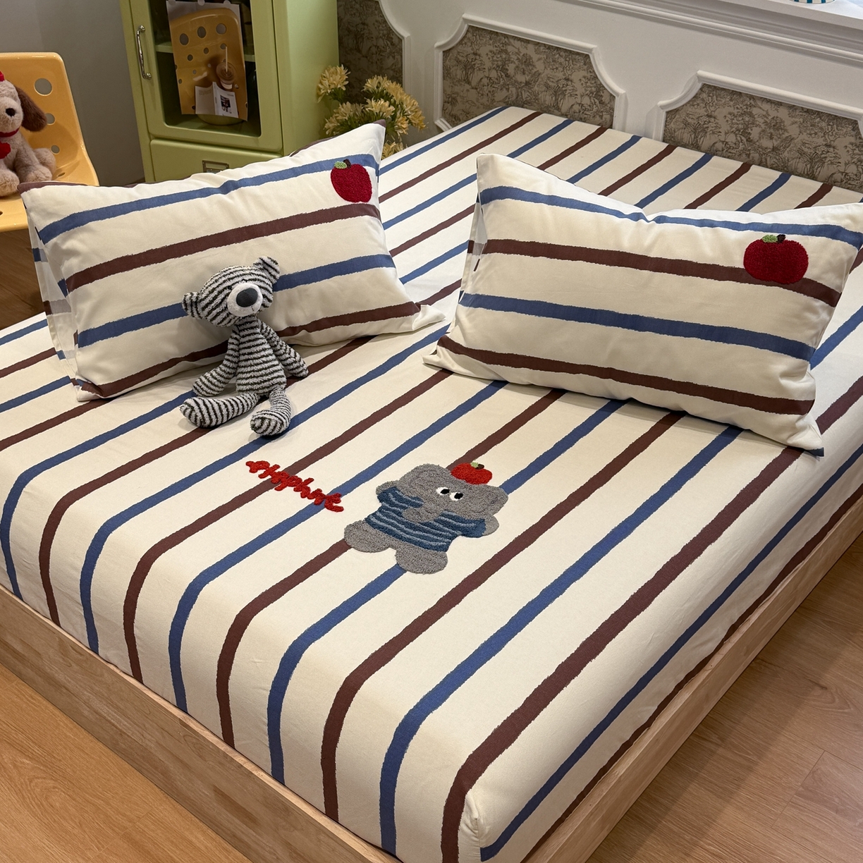 觅糖家纺 2026新款大版卡通毛巾绣老粗布凉席席子系列 调皮小象