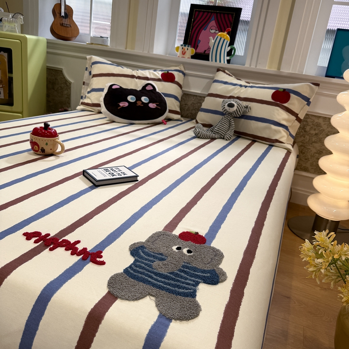 91家纺网 家纺一手货源 找家纺 觅糖家纺 2026新款大版卡通毛巾绣老粗布凉席席子系列 调皮小象