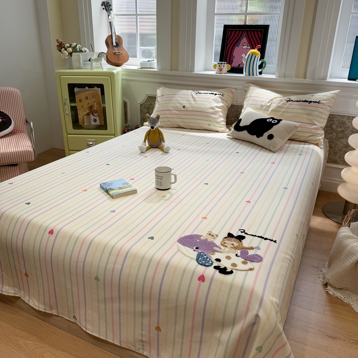 91家纺网 家纺一手货源 找家纺 觅糖家纺 2026新款大版卡通毛巾绣老粗布凉席席子系列 好梦少女