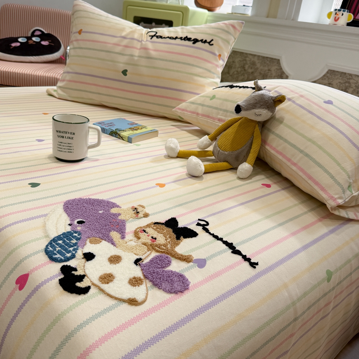 91家纺网 家纺一手货源 找家纺 觅糖家纺 2026新款大版卡通毛巾绣老粗布凉席席子系列 好梦少女