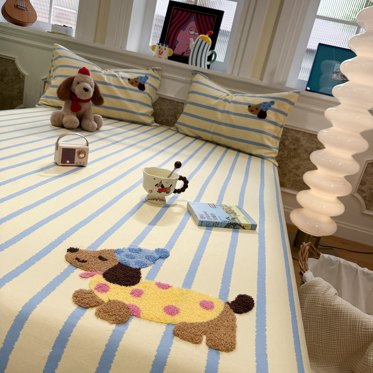 91家纺网 家纺一手货源 找家纺 觅糖家纺 2026新款大版卡通毛巾绣老粗布凉席席子系列 波点腊肠狗