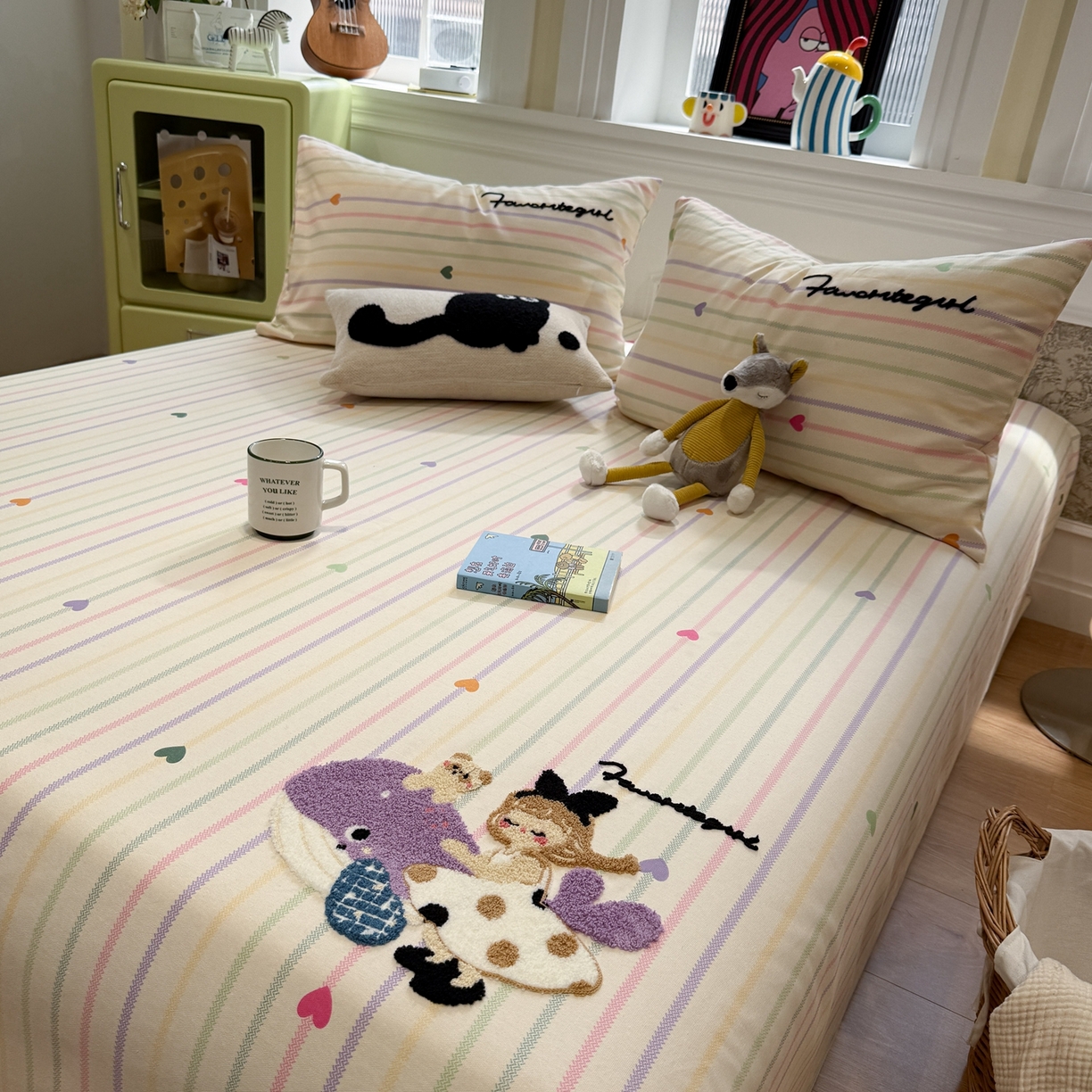 91家纺网 家纺一手货源 找家纺 觅糖家纺 2026新款大版卡通毛巾绣老粗布凉席席子系列 好梦少女