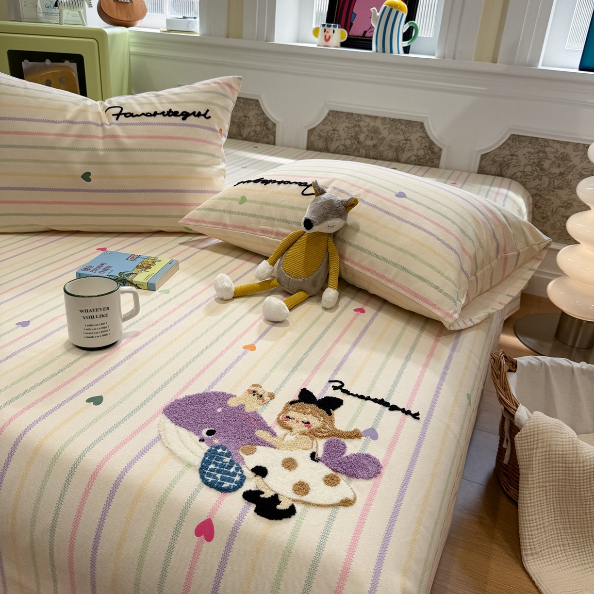 91家纺网 家纺一手货源 找家纺 觅糖家纺 2026新款大版卡通毛巾绣老粗布凉席席子系列 好梦少女