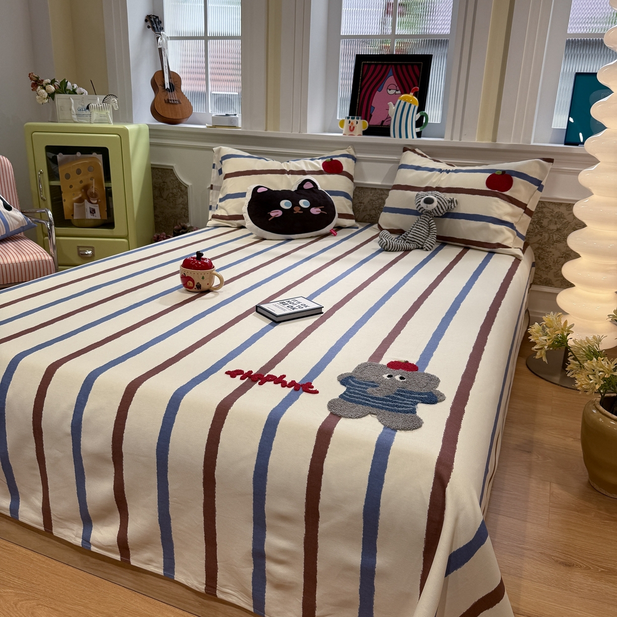 91家纺网 家纺一手货源 找家纺 觅糖家纺 2026新款大版卡通毛巾绣老粗布凉席席子系列 调皮小象