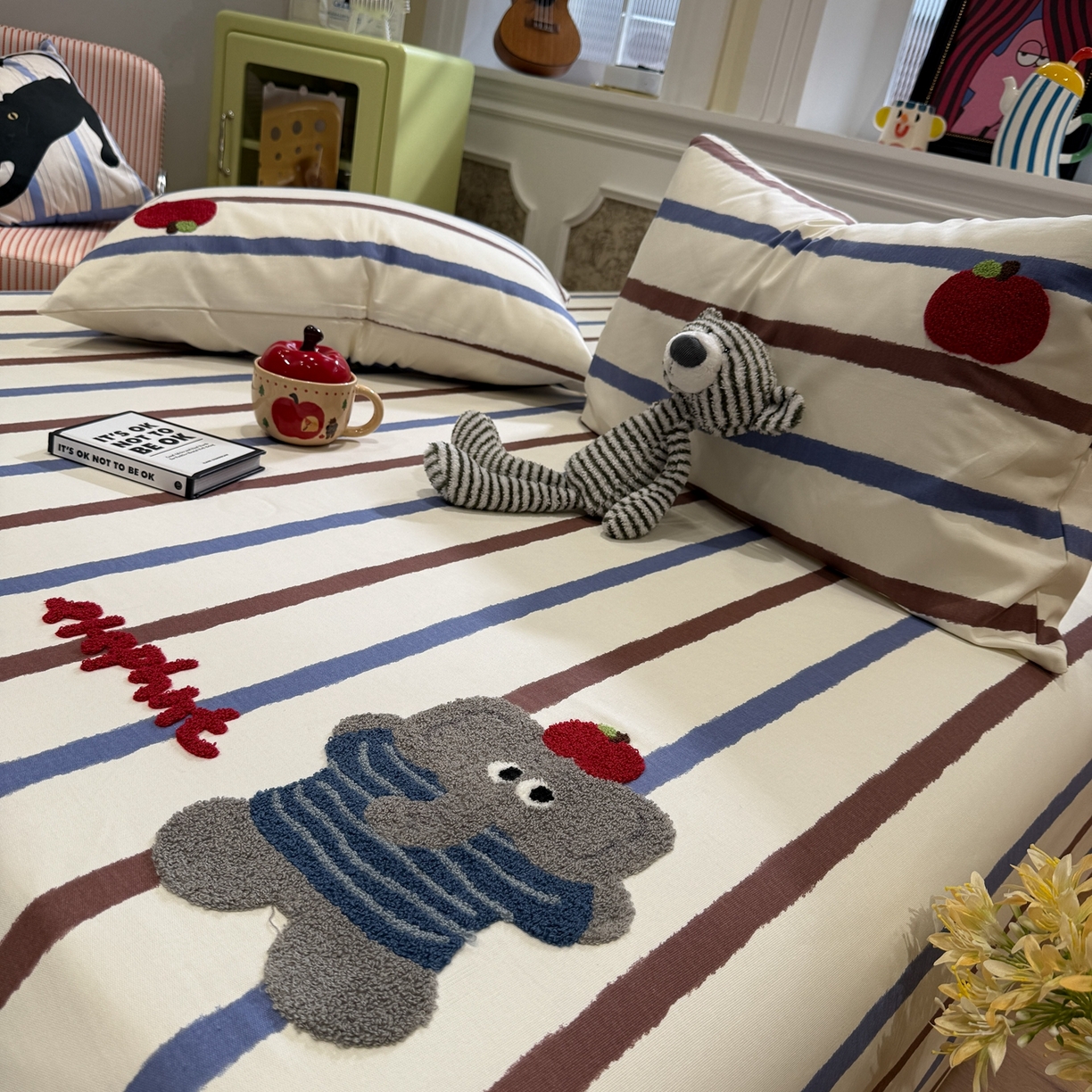 91家纺网 家纺一手货源 找家纺 觅糖家纺 2026新款大版卡通毛巾绣老粗布凉席席子系列 调皮小象