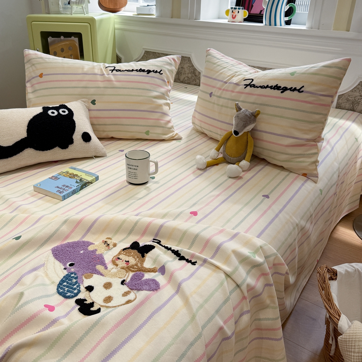 91家纺网 家纺一手货源 找家纺 觅糖家纺 2026新款大版卡通毛巾绣老粗布凉席席子系列 好梦少女