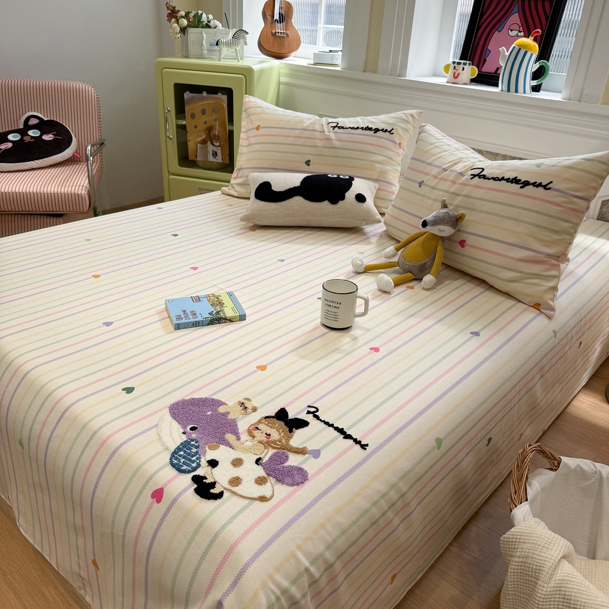 91家纺网 家纺一手货源 找家纺 觅糖家纺 2026新款大版卡通毛巾绣老粗布凉席席子系列 好梦少女