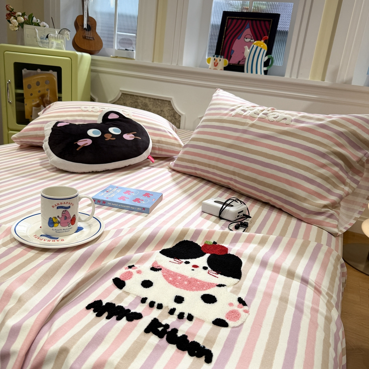 91家纺网 家纺一手货源 找家纺 觅糖家纺 2026新款大版卡通毛巾绣老粗布凉席席子系列 奶牛小猫