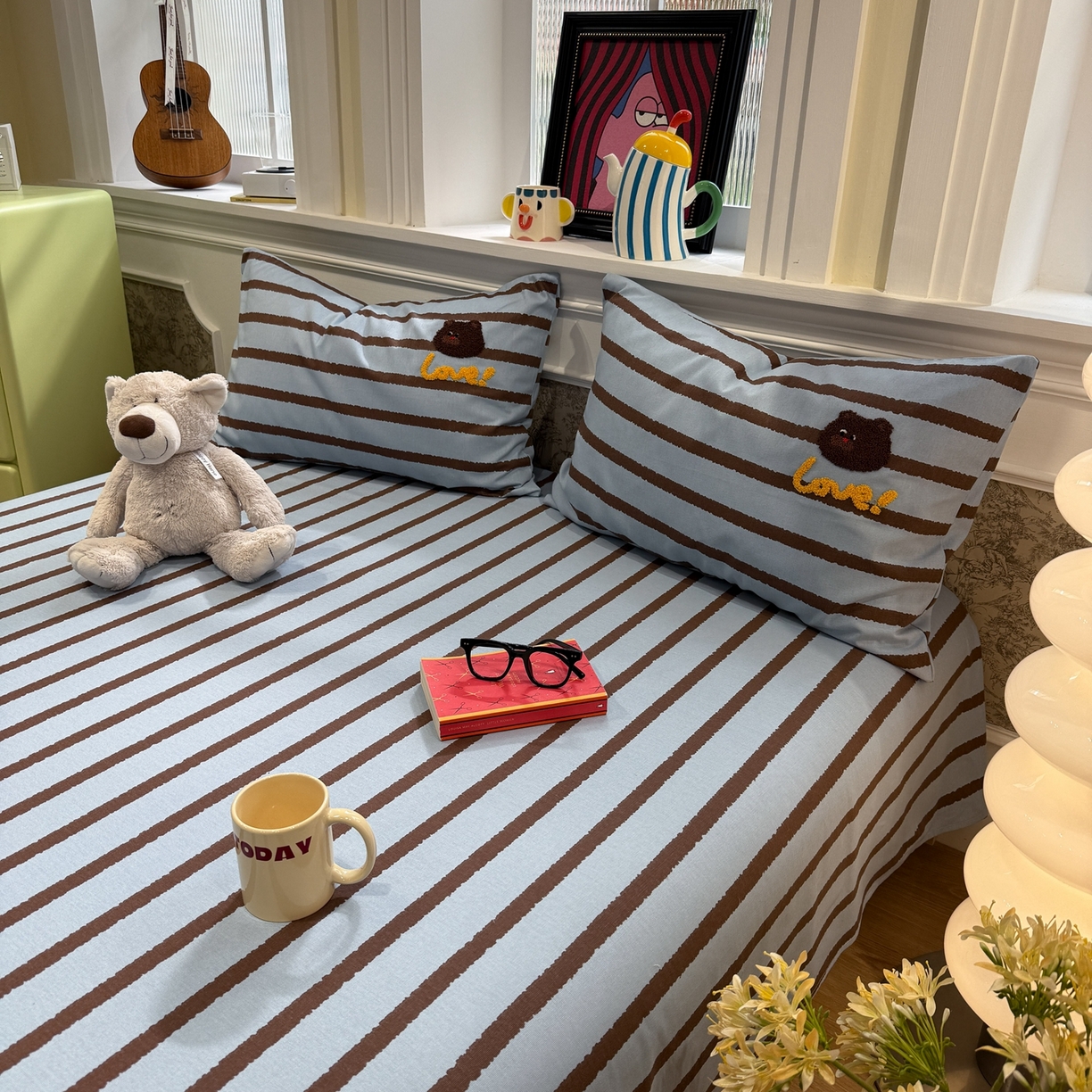 91家纺网 家纺一手货源 找家纺 觅糖家纺 2026新款大版卡通毛巾绣老粗布凉席席子系列 笔记小熊