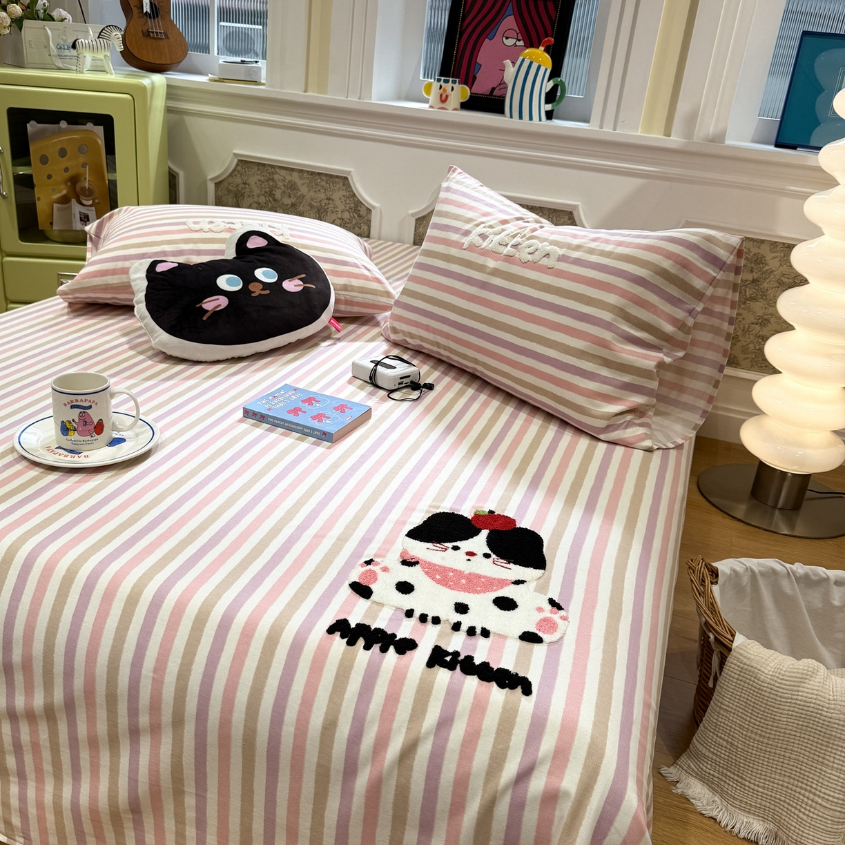 91家纺网 家纺一手货源 找家纺 觅糖家纺 2026新款大版卡通毛巾绣老粗布凉席席子系列 奶牛小猫