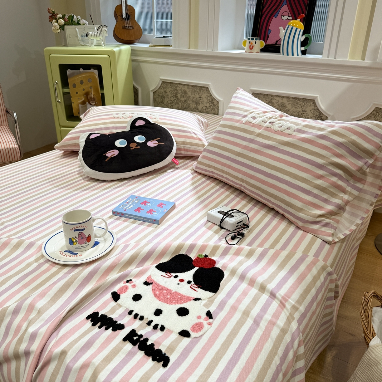 91家纺网 家纺一手货源 找家纺 觅糖家纺 2026新款大版卡通毛巾绣老粗布凉席席子系列 奶牛小猫