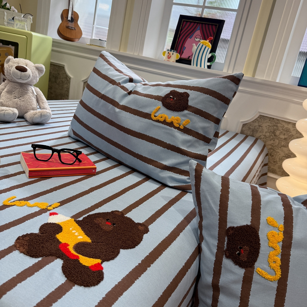 91家纺网 家纺一手货源 找家纺 觅糖家纺 2026新款大版卡通毛巾绣老粗布凉席席子系列 笔记小熊