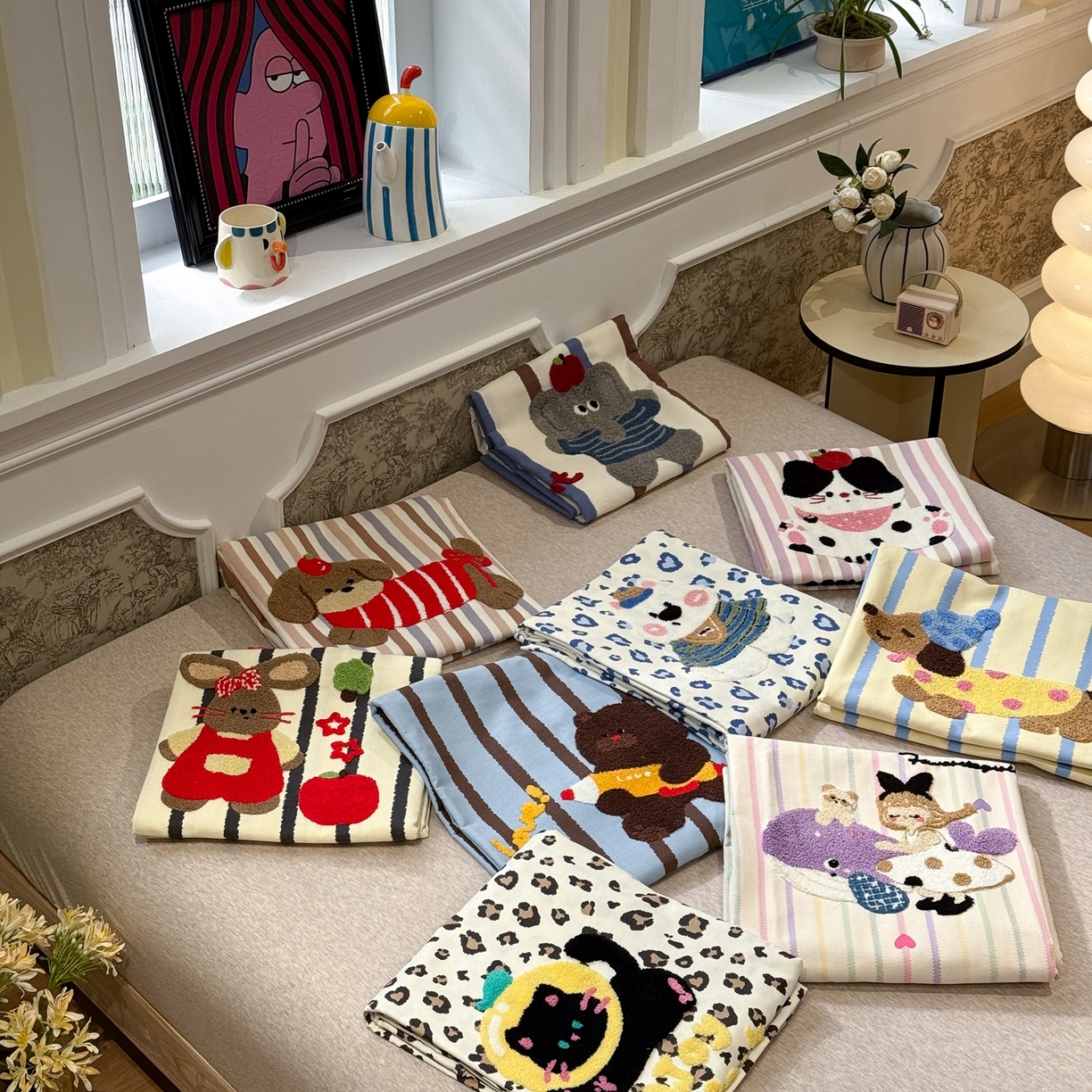 91家纺网 家纺一手货源 找家纺 觅糖家纺 2026新款大版卡通毛巾绣老粗布凉席席子系列 组合图