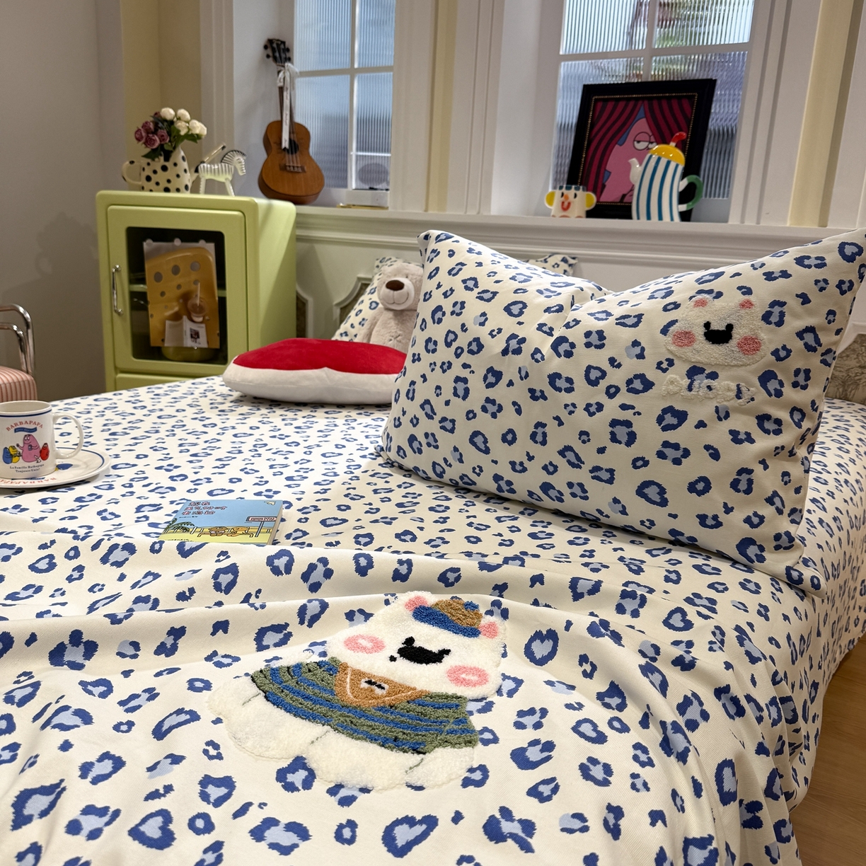 91家纺网 家纺一手货源 找家纺 觅糖家纺 2026新款大版卡通毛巾绣老粗布凉席席子系列 蓝豹西高地