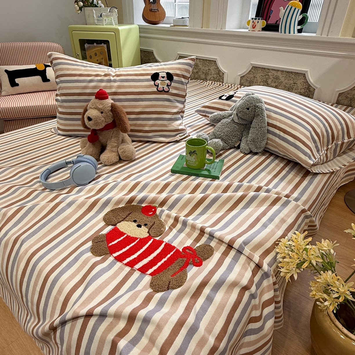 91家纺网 家纺一手货源 找家纺 觅糖家纺 2026新款大版卡通毛巾绣老粗布凉席席子系列 生日聚会