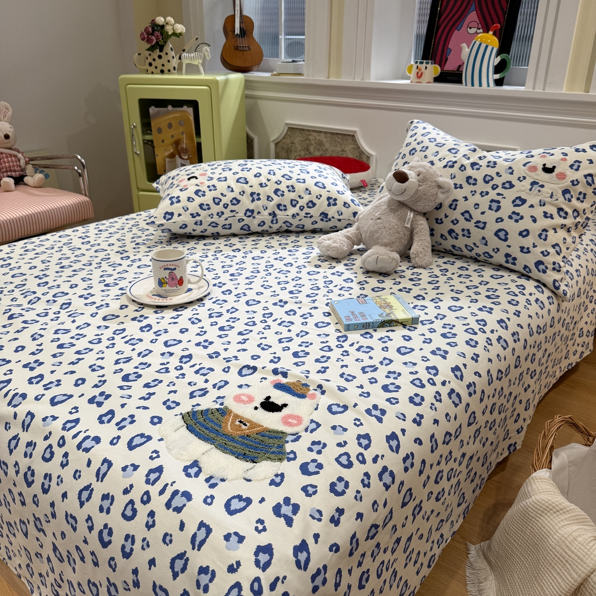 91家纺网 家纺一手货源 找家纺 觅糖家纺 2026新款大版卡通毛巾绣老粗布凉席席子系列 蓝豹西高地