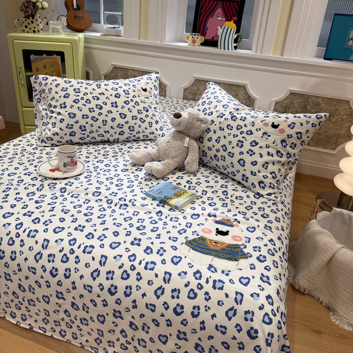 91家纺网 家纺一手货源 找家纺 觅糖家纺 2026新款大版卡通毛巾绣老粗布凉席席子系列 蓝豹西高地